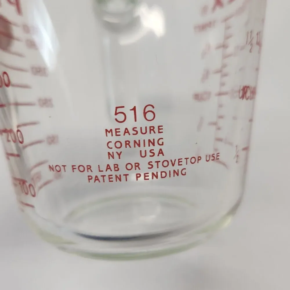 Vintage PYREX Glass 2-Cup/16 oz Measuring Cup #516 Red Capital Letters USA